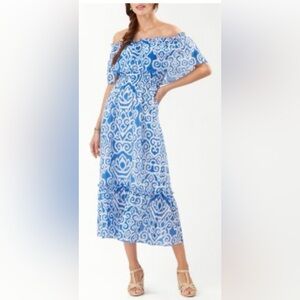Tommy Bahama Dress Silk Blue White Maxi Women’s Beach Resort Dress L